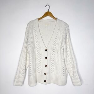Anthropologie Cream Chunky V Neck Cardigan Sweater Size Small